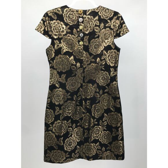 Sam Edelman Black Gold Floral Brocade Cap Sleeve Sheath Dress Size 6 - Picture 7 of 11